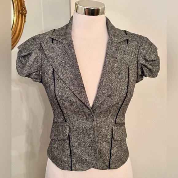 Bebe Cropped Blazer Jacket Gray Wool Blend Steampunk Detailed Fitted Victorian - Picture 5 of 13
